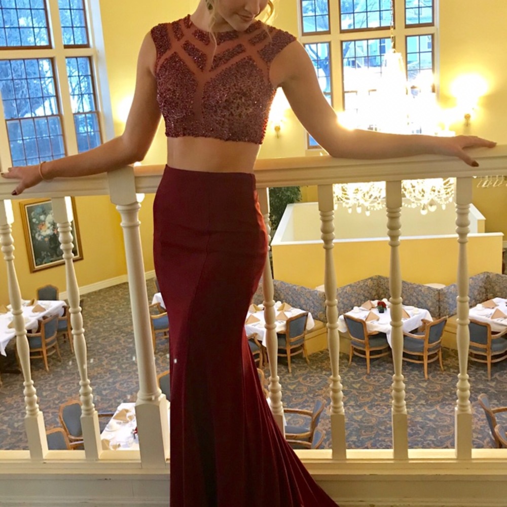 Jovani Two Piece Maroon Prom Dress